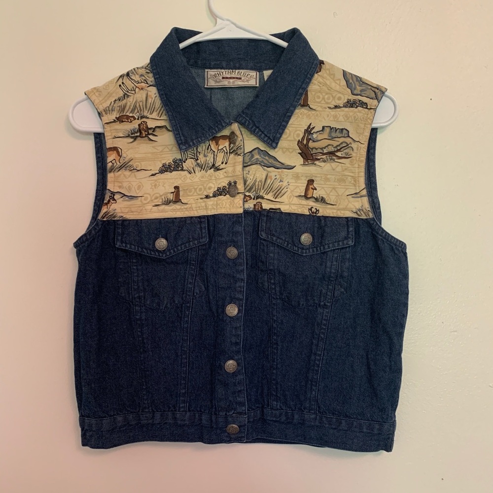 Vintage 90s Rhythm Blue Vest Western Style Denim Button Down Womens Medium